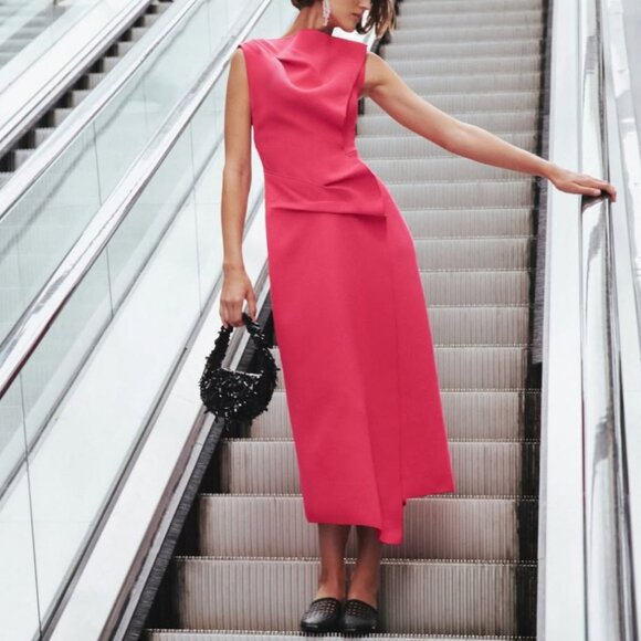 NEW Acler x Saks Normanhill Petal Midi Dress AU10/US6 Party Event Candy Pink - Picture 4 of 10